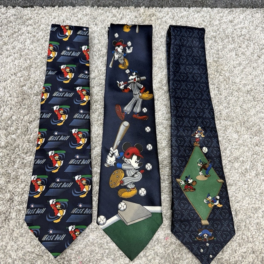 Mickey Unlimited Polyester baseball themed Ties lot x3 Mens Goofy Donald Mickey